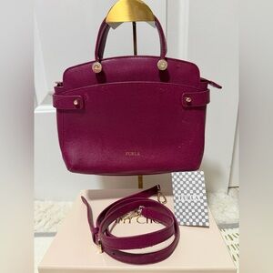 Furla Deep Berry Satchel with Gold Accents